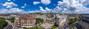 Bell Building Prints: Lviv, Ukraine - August 24, 2020: Aerial view on Bernardine church in Lviv from drone