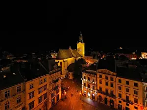 Lwow Prints: Lviv, Ukraine - August 24, 2020: View on Latin Cathedral in Lviv