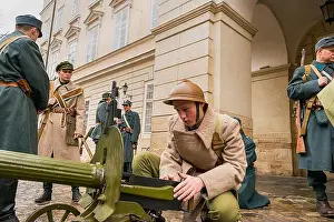 Rebellion Prints: Lviv, Ukraine - February 02, 2020: Military historical reconstruction The November revolution