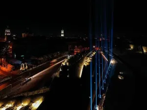 Maidan Prints: Lviv, Ukraine - February 20, 2021: Rays of the Maidan art event in memory of the Heavenly Hundred