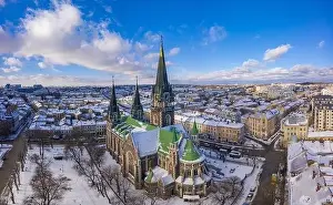 Elizabeth Prints: Lviv, Ukraine - January 29, 2021: Aerial veiw on Elizabeth church in Lviv