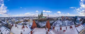 Elizabeth Prints: Lviv, Ukraine - January 29, 2021: Aerial veiw on Elizabeth church in Lviv