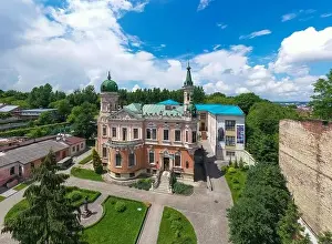 Lviv, Ukraine - June, 2020:Aerial view on Lviv National Museum from drone. Dunikovsky palace
