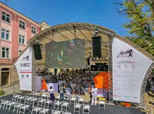 Lviv, Ukraine - June 24, 2021: Leopolis Jazz Fest 2021. Stage on Rynok Square