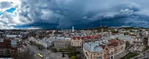 Korniank Prints: Lviv, Ukraine - May 1, 2021:Panoramic aerial view on Lviv from drone