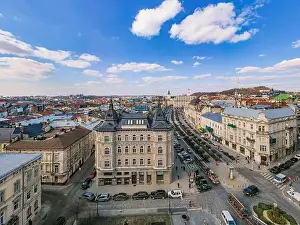 Dominican Prints: Lviv, Ukraine - May, 2021:Panoramic aerial view on Lviv from drone