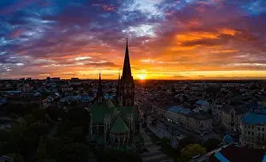 Elizabeth Prints: Lviv, Ukraine - October 6, 2020: Aerial veiw on Elizabeth church in Lviv