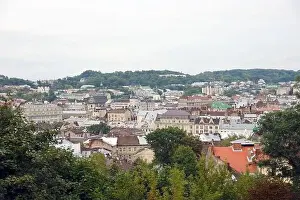 LVIV, UKRAINE - SEPTEMBER 11, 2022 Panorama view of the historical old city in Lviv