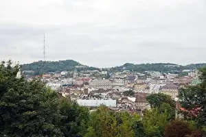 LVIV, UKRAINE - SEPTEMBER 11, 2022 Panorama view of the historical old city in Lviv