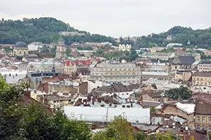 Lviv Prints: LVIV, UKRAINE - SEPTEMBER 11, 2022 Panorama view of the historical old city in Lviv