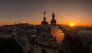 Dominican Prints: Lviv, Ukraine - September 12, 2020:Panoramic aerial view on Lviv from drone
