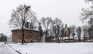 Lwow Prints: Lviv in winter time. Picturesque panorama view of historical buildings