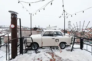 Lviv in winter time. Picturesque view on Lviv city center from top of old roof of restaurant House of legend. Eastern Europe, Ukraine
