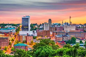 Lynchburg, Virginia, USA downtown city skyline at dusk