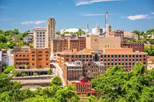 Tower Building Prints: Lynchburg, Virginia, USA downtown skyline in the afternoon