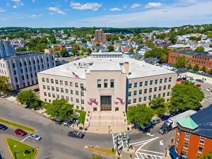 Lynn City Hall aerial view at 3 City Hall Square in historic downtown Lynn, Massachusetts MA, USA