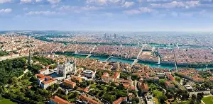 Lyon panorama with Fourviere basilica