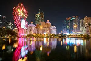 Macau, China - October 14, 2017 : Night view of Macau (Macao). The Grand Lisboa is the tallest building in Macau (Macao) and the most distinctive part
