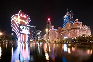 Macau, China - October 14, 2017: Night view of Macau (Macao). The Grand Lisboa is the tallest building in Macau (Macao) and the most distinctive part