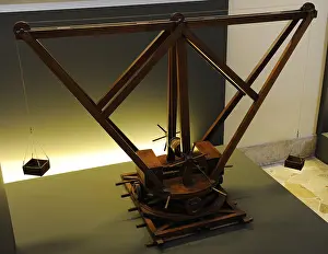 Leonardo Da Vinci Prints: Machine. Crane with central winch. Codex Atlanticus. Model