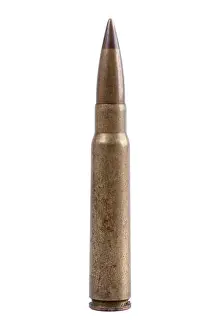 Cartridge Prints: Machine gun bullet on a white background