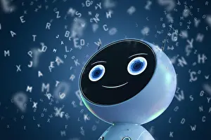 Wise Prints: Machine learning concept with 3d rendering robot learning or machine learning with alphabets