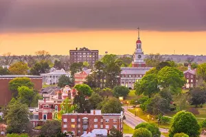 Macon Prints: Macon, Georgia, USA historic downtown skyline at dusk