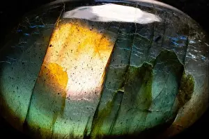 Macro Photo of a Surreal Green and Blue Iridescent Labradorite Rock