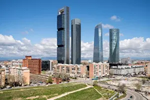 Madrid cityscape at daytime. Landscape of Madrid business building at Four Tower. Modern high building in business district area at Spain
