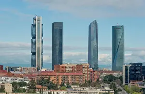 Madrid cityscape at daytime. Landscape of Madrid business building at Four Tower. Modern high building in business district area at Spain