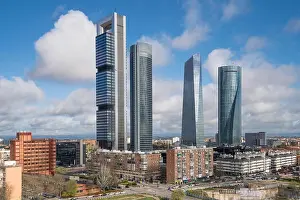 Madrid cityscape at daytime. Landscape of Madrid business building at Four Tower. Modern high building in business district area at Spain