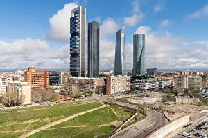 Madrid cityscape at daytime. Landscape of Madrid business building at Four Tower. Modern high building in business district area at Spain