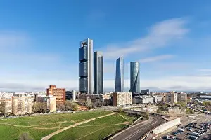 Madrid cityscape at daytime. Landscape of Madrid business building at Four Tower. Modern high building in business district area at Spain