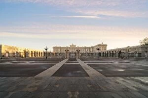 Images Dated 14th April 2017: Madrid Royal Palace in a beautiful summer day at sunset in Madrid, Spain