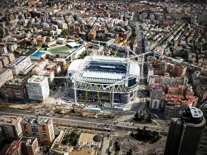 Real Madrid Prints: Madrid, Spain - February 05, 2022: Santiago Bernabeu stadium during renovation. Top view