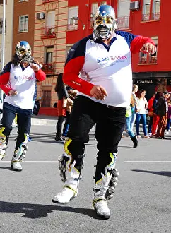Bolivia Prints: Madrid, Spain, March 2nd 2019: Carnival parade, Members of Fraternidad San Simon dancing