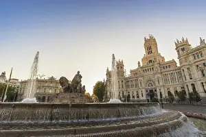 Overviews Prints: Madrid Spain, sunrise city skyline at Cibeles Fountain Town Square