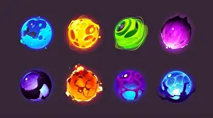 Fireball Prints: Magic spheres, shiny energy balls for game interface design