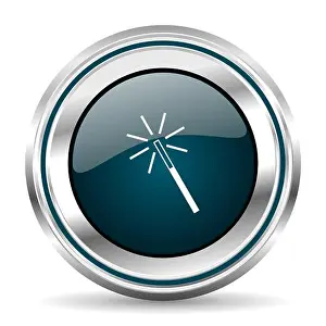 Miracle Prints: Magic wand vector icon. Chrome border round web button. Silver metallic pushbutton