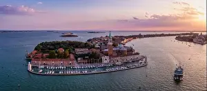 Magical evening sunset view over beautiful Venice in Italy