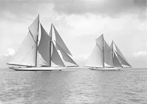 Water Transport Prints: The magnificent schooners Germania and Waterwitch, 1911. Creator: Kirk & Sons of Cowes