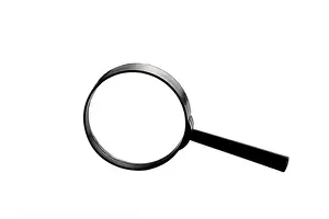 Examine Prints: Magnifying glass isolated on white background, loupe