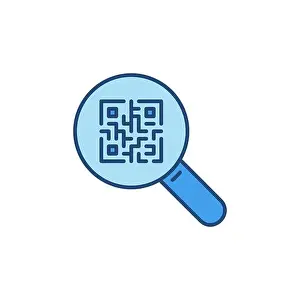 Qrcode Prints: Magnifying Glass with QR Code vector Search concept colored icon or symbol