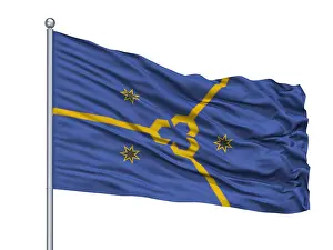 Blowing Prints: Magnitogorsk City Flag On Flagpole