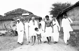 Mahatma Gandhi enjoying with his grandchild Kishorilal Mashruwala Rajkumari Amrit Kaur walking Sevagram Ashram