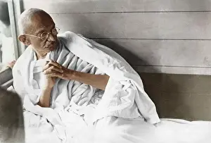 Guys Prints: Mahatma Gandhi resting during train journey in Kathiyawad, India, Asia, July 1934, Asia