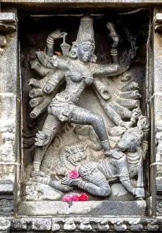 Tamil Nadu Prints: Mahishasuramardini Durga sculpture in Thillai Nataraja temple