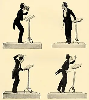 Austrian Prints: MAHLER, Gustav conducting- in 4 poses caricature by Hans Boehler (Böhler) Austrian composer