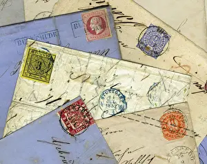 Postage Stamp Prints: mail / post, stamps, Germany, circa 1852 - 1865