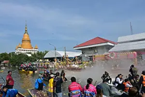 Throw Prints: The main processional float carrying the revered Luang Phor Toh Buddha image to the end point at Wat Bang Phli Yai